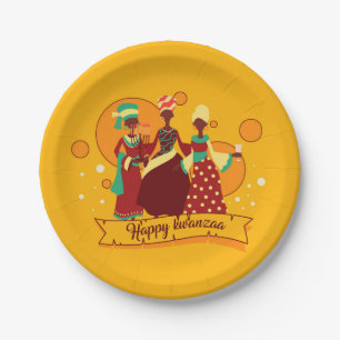 Matching Happy Kwanzaa 3 Ladies 7" Paper Plates