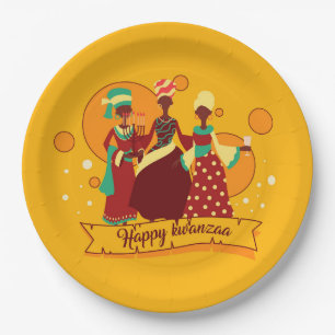 Matching Happy Kwanzaa 3 Ladies 9" Paper Plates