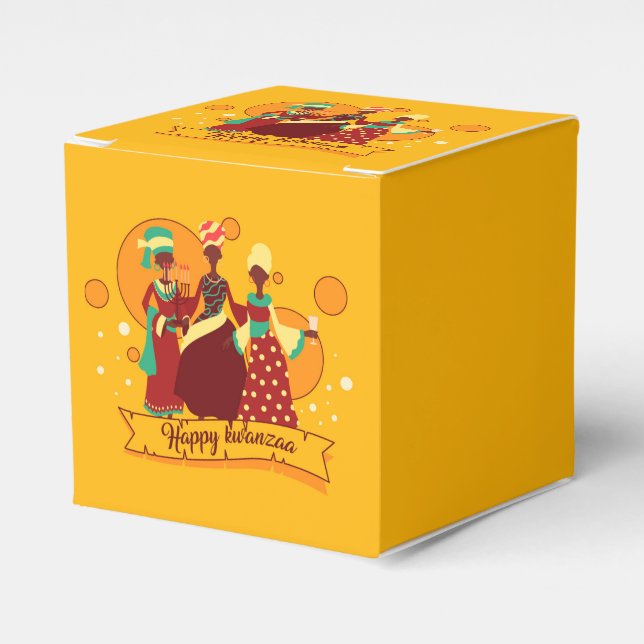 Matching Happy Kwanzaa 3 Ladies Yellow Favor Boxes (Front Side)
