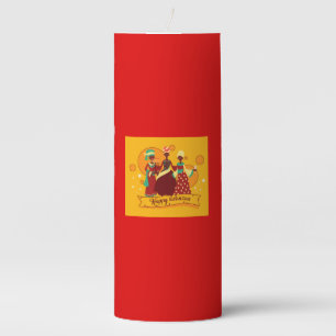 Matching Happy Kwanzaa 3 Ladies Yellow Tall Red Pillar Candle