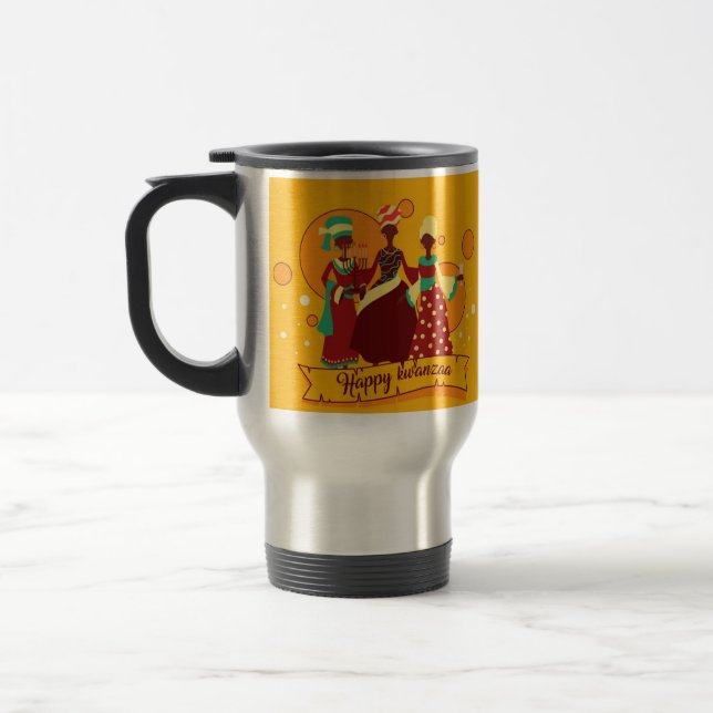 Matching Happy Kwanzaa 3 Ladies Yellow Travel Mug (Left)
