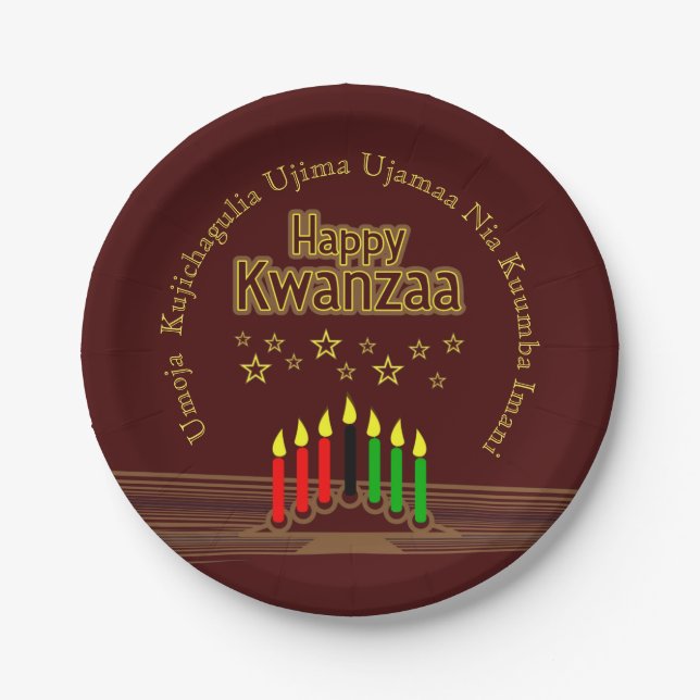 Matching Happy Kwanzaa Seven Principles 7" Paper Plates (Front)