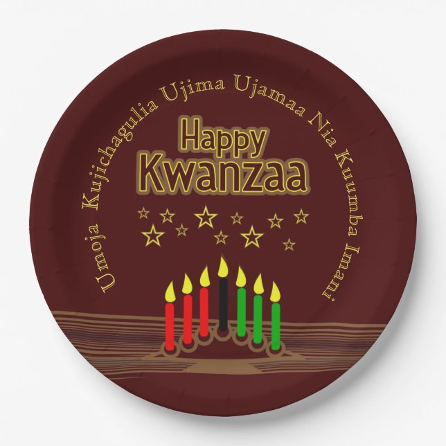 Matching Happy Kwanzaa Seven Principles 9" Paper Plates (Front)