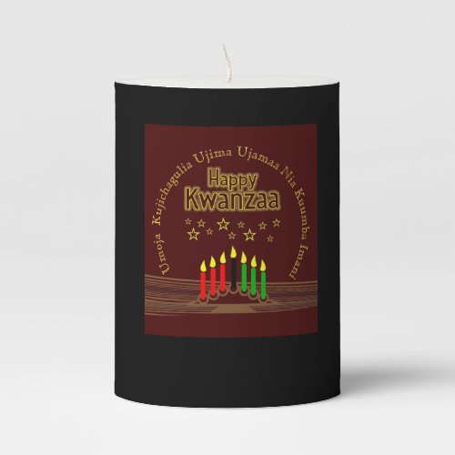 Matching Happy Kwanzaa Seven Principles Black Smal Pillar Candle