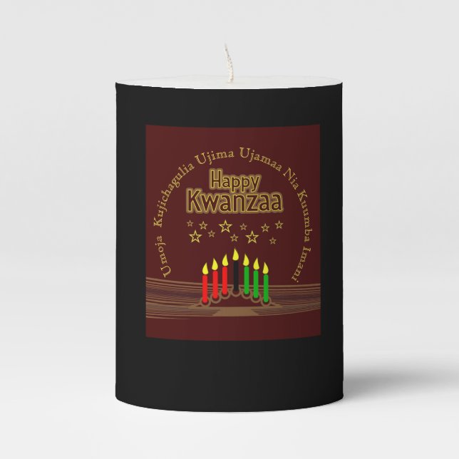 Matching Happy Kwanzaa Seven Principles Black Smal Pillar Candle (Front)