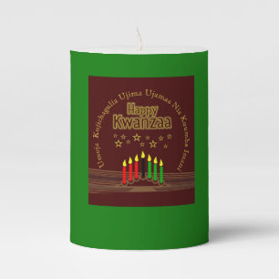 Matching Happy Kwanzaa Seven Principles Green Smal Pillar Candle