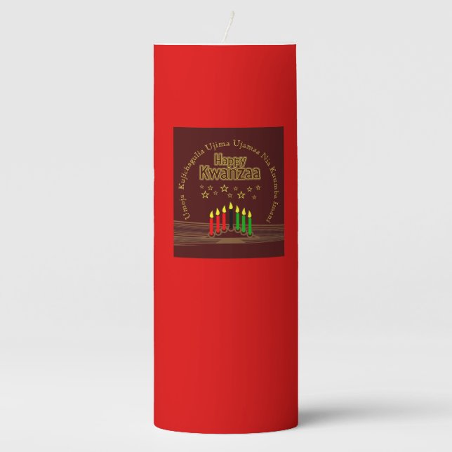Matching Happy Kwanzaa Seven Principles Red Tall Pillar Candle (Front)
