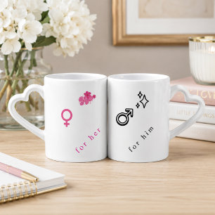 Matching Heart Handle Couple Coffee Mug Set