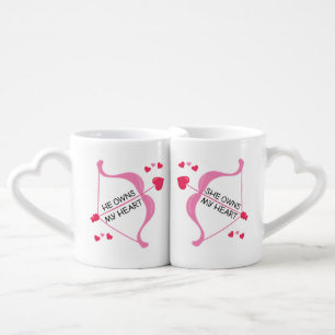 Matching His Hers Cupid Bow Hearts Valentines Mugs
