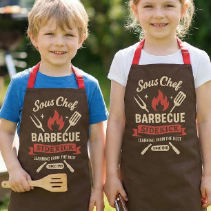 Matching Kids Barbecue Aprons for Cooking 