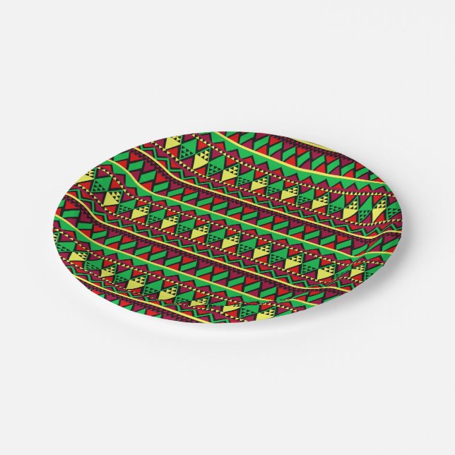 Matching Kwanzaa Yellow Red Black Green 7" Paper Plates (Angled)