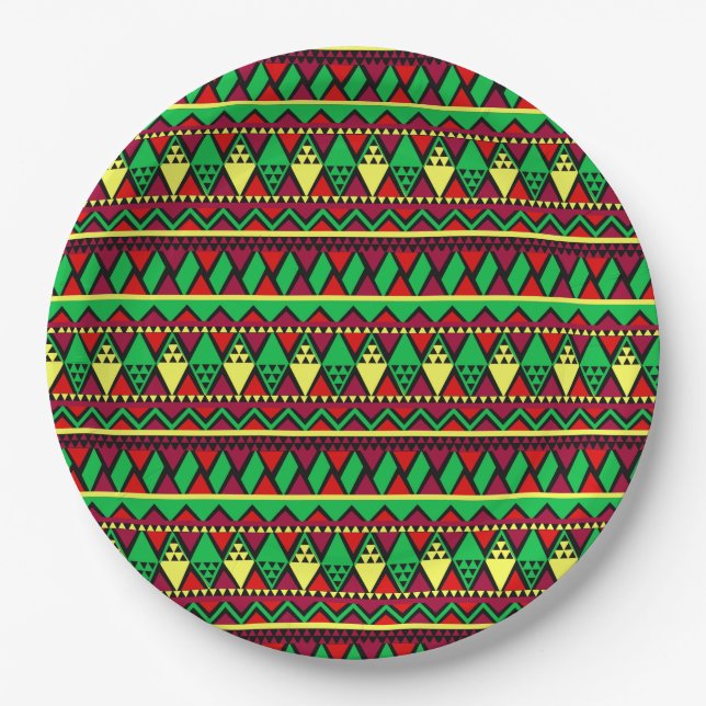 Matching Kwanzaa Yellow Red Black Green 9" Paper Plates (Front)
