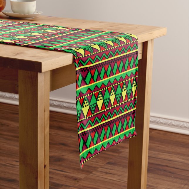 Matching Kwanzaa Yellow Red Black Green Long Table Runner (In Situ)