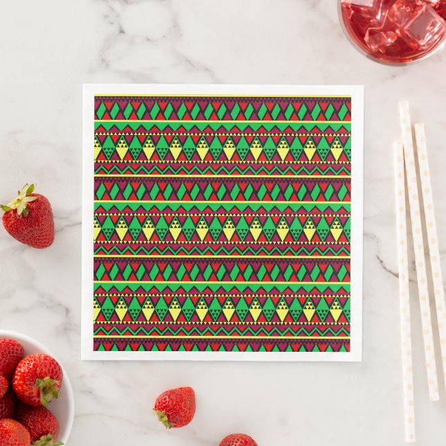 Matching Kwanzaa Yellow Red Black Green Paper Dinner Napkins (Insitu)
