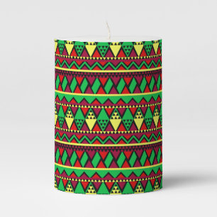 Matching Kwanzaa Yellow Red Black Green Short Pillar Candle