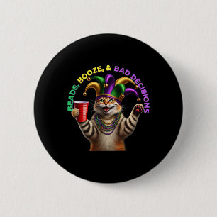 Matching Mens Womans Funny Meowdi Gras Cat Mardi G Button