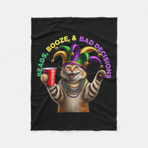 Matching Mens Womans Funny Meowdi Gras Cat Mardi G Fleece Blanket