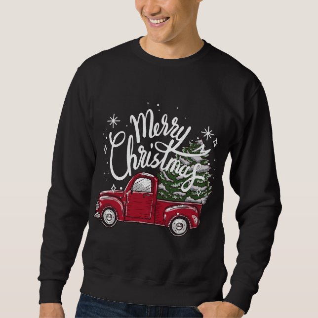 Matching Merry Christmas Tree on Red Truck Car Cos Sweatshirt (Front)
