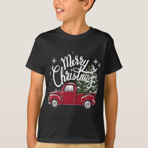 Matching Merry Christmas Tree on Red Truck Car Cos T_Shirt