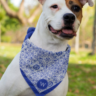 Matching Monogram Custom Blue White Dog Bandana