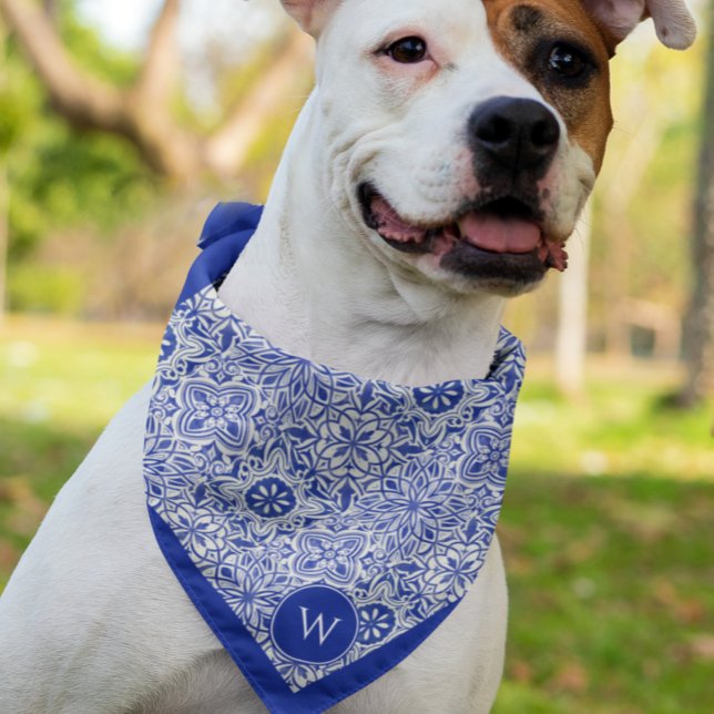 Matching Monogram Custom Blue White Dog Bandana (Creator Uploaded)