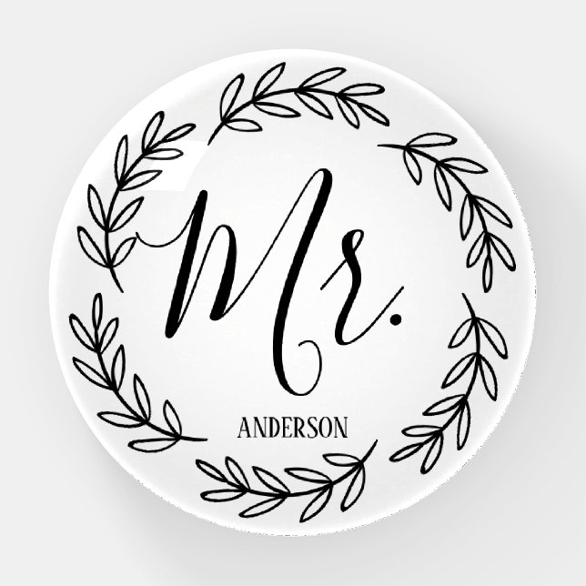 Matching Mr. Monogram Wreath Paperweight (Front)