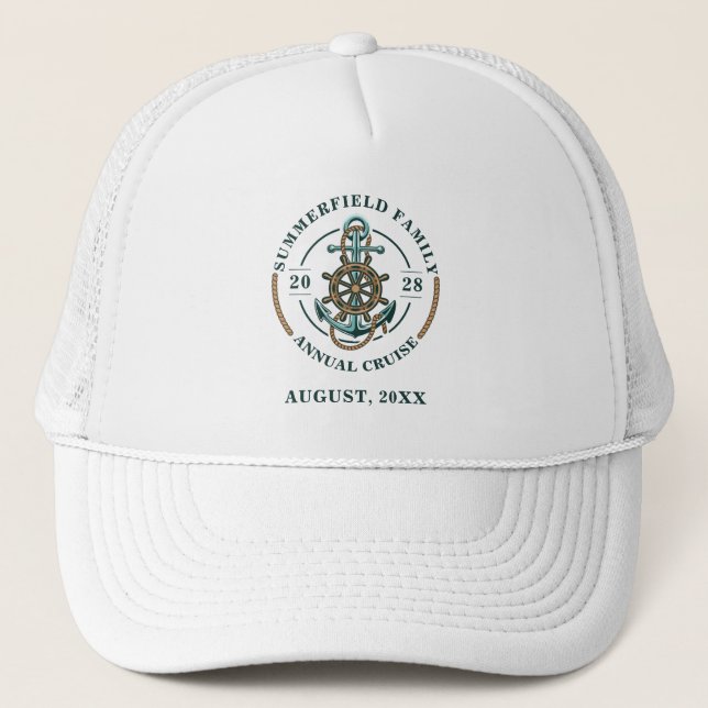 Matching Nautical Family Reunion Boat Trip Custom Trucker Hat (Front)
