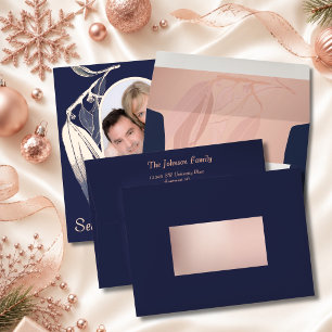 Matching Navy Rose Gold Foil Eucalyptus Christmas Envelope