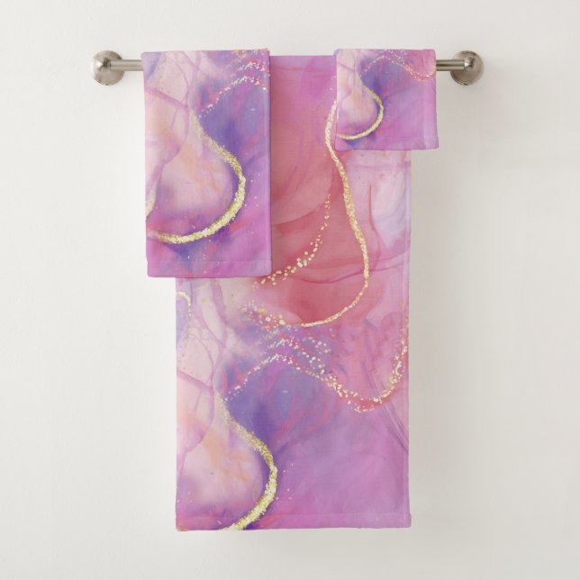 Matching pink Gold & Marble Bath Towel Set (Insitu)