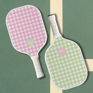 Matching Pink & Green Couples Monogram Initials Pickleball Paddle