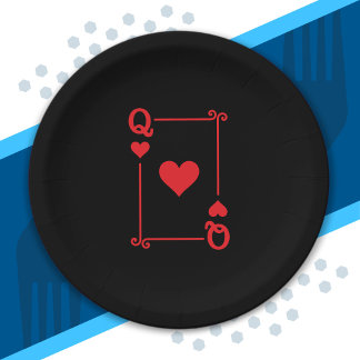 Matching Queen Hearts Suit Playing Cards Modern Paper Plates