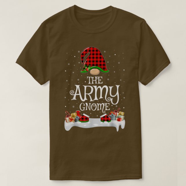 Matching Red Buffalo Plaid The Army Gnome Christma T-Shirt (Design Front)