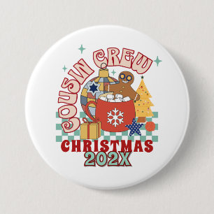 Matching retro cousin crew Christmas kids Button