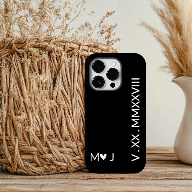 Matching Roman Numeral iPhone Cases for Him or Her (minimal iPhone case, engraved date iPhone case, roman numerals custom case, his and hers phone case)
