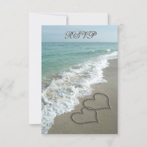 Matching RSVP Card Two Sand Hearts Beach Wedding