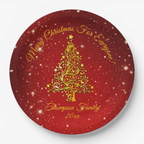 Matching Set Christmas Red Gold Tree Stars Name 9 Paper Plates