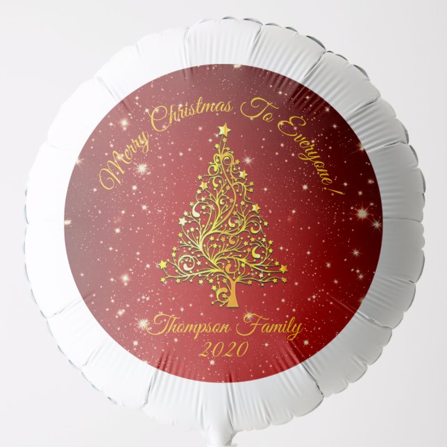 Matching Set Christmas Red Gold Tree Stars Name Balloon (Front)