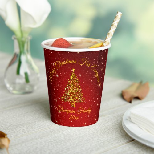 Matching Set Christmas Red Gold Tree Stars Name Paper Cups