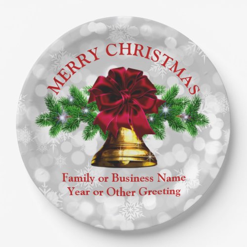Matching Set _ Gold Bell Red Bow Christmas 20xx 9 Paper Plates