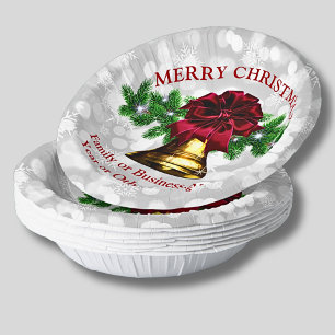 Matching Set - Gold Bell Red Bow Christmas 20xx Paper Bowls