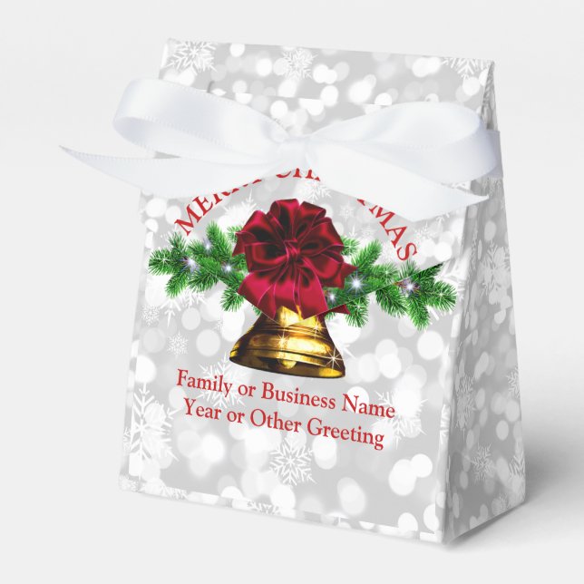 Matching Set Gold Bell Red Bow Christmas Favor Boxes (Front Side)