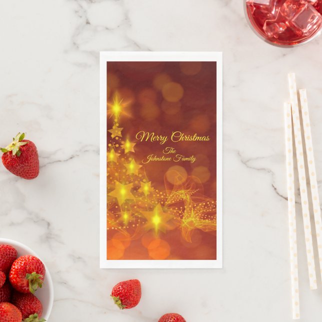 Matching Set Gold Stars Name Christmas Paper Guest Towels (Insitu)