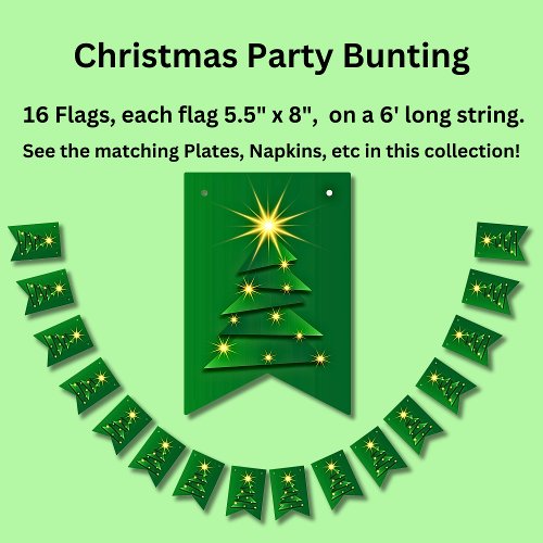Matching Set Green Christmas Tree Bunting Flags