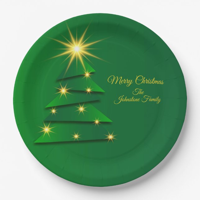 Matching Set Green Tree Change Name 20xx 9" Paper Plates (Front)