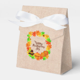 Matching Set Thanksgiving Green Gold Wreath Hat Favor Boxes