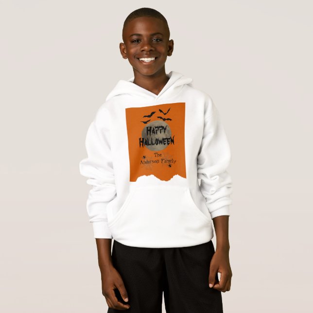 Matching Spooky Bats Modern Happy Halloween Kids Hoodie (Front Full)