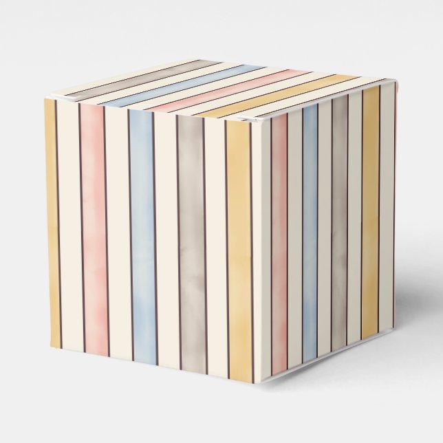 Matching, Subdued Pink, Yellow and Blue Stripes  Favor Boxes (Front Side)