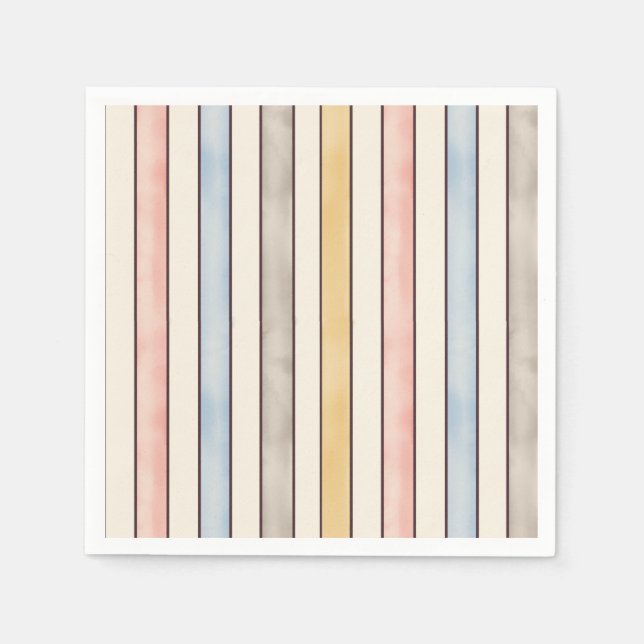 Matching, Subdued Pink, Yellow and Blue Stripes Napkins (Front)