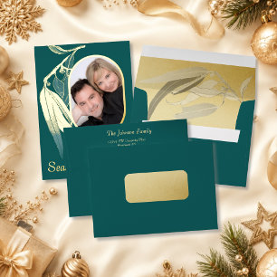 Matching Teal Gold Foil Eucalyptus Christmas  Envelope