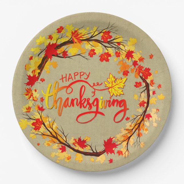 Matching Thanksgiving Autumn Leaf Tones 9" Paper Plates (Front)